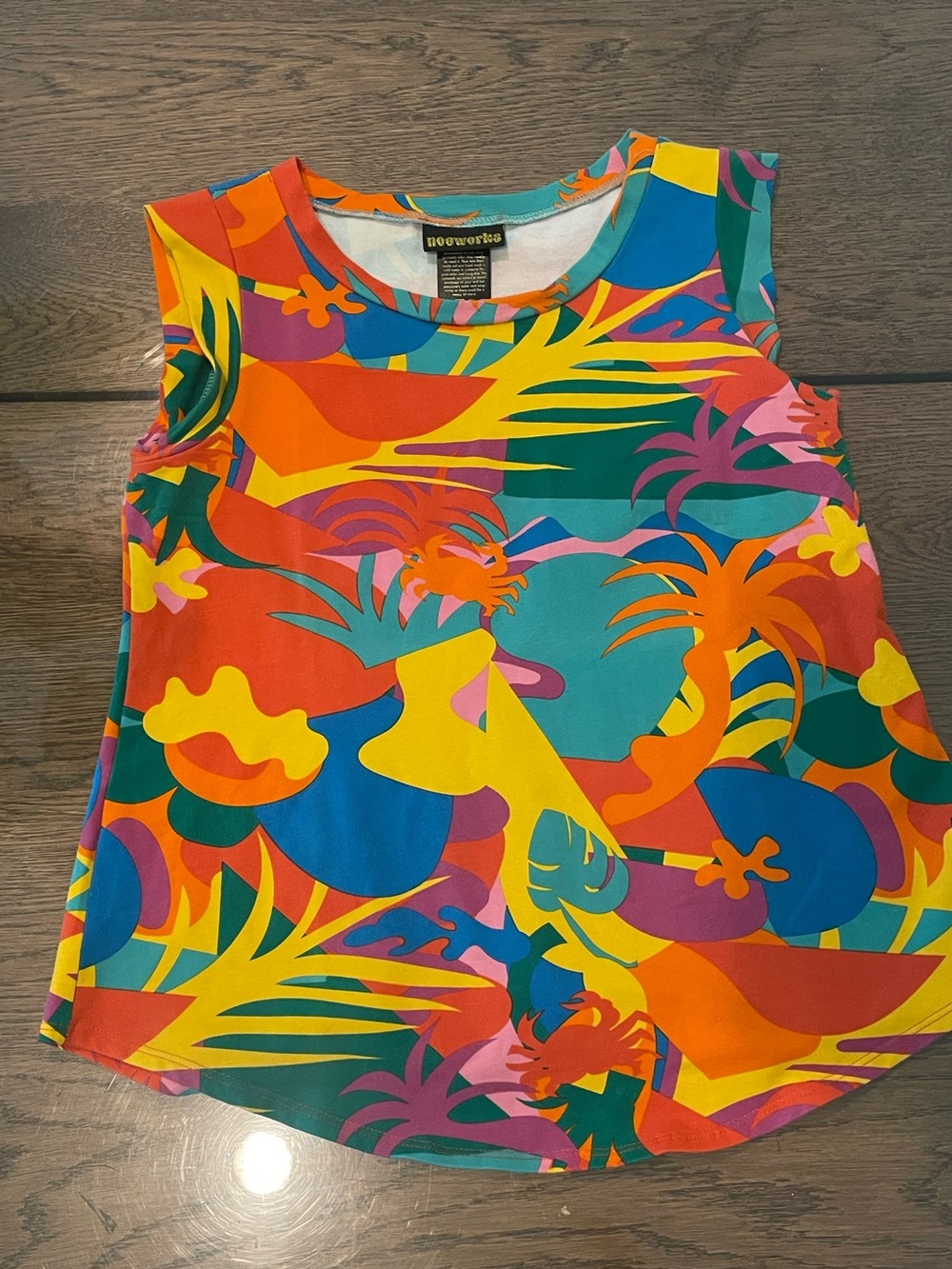 Nooworks Fun Multicolor Tropical Print Tank Top in Teal, Yellow, Orange, Pink